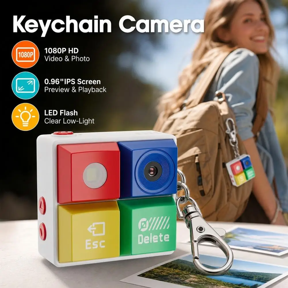 Mini Thumb Digital Camera 1080P 0.96 inch IPS display screen Backpack Pendant Camera 128GB memory card Video Recorder with Flash