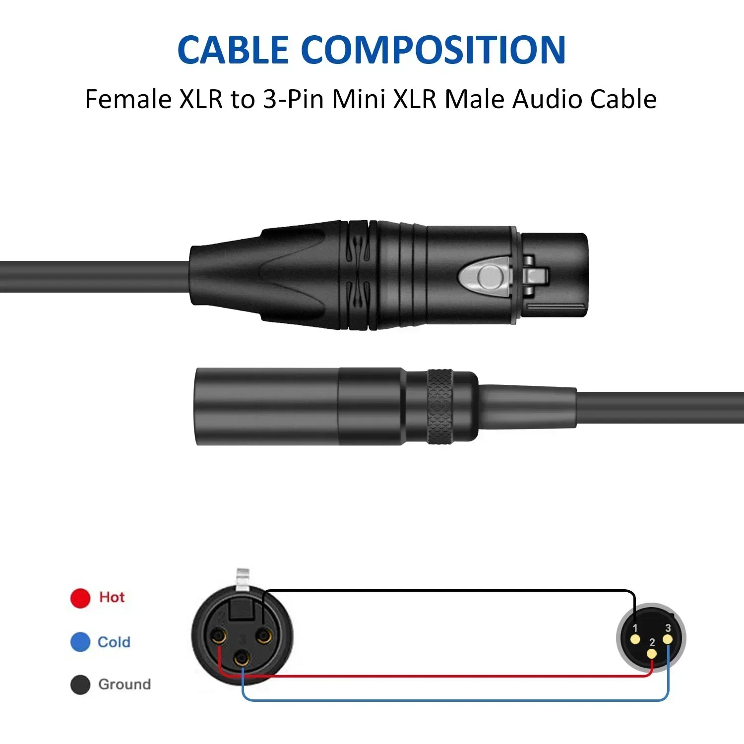 DREMAKE XLR Female to Mini XLR Male Adapter Cable Mini XLR to XLR Microphone Audio Converter Cable for Camera XLR to Mini-XLR