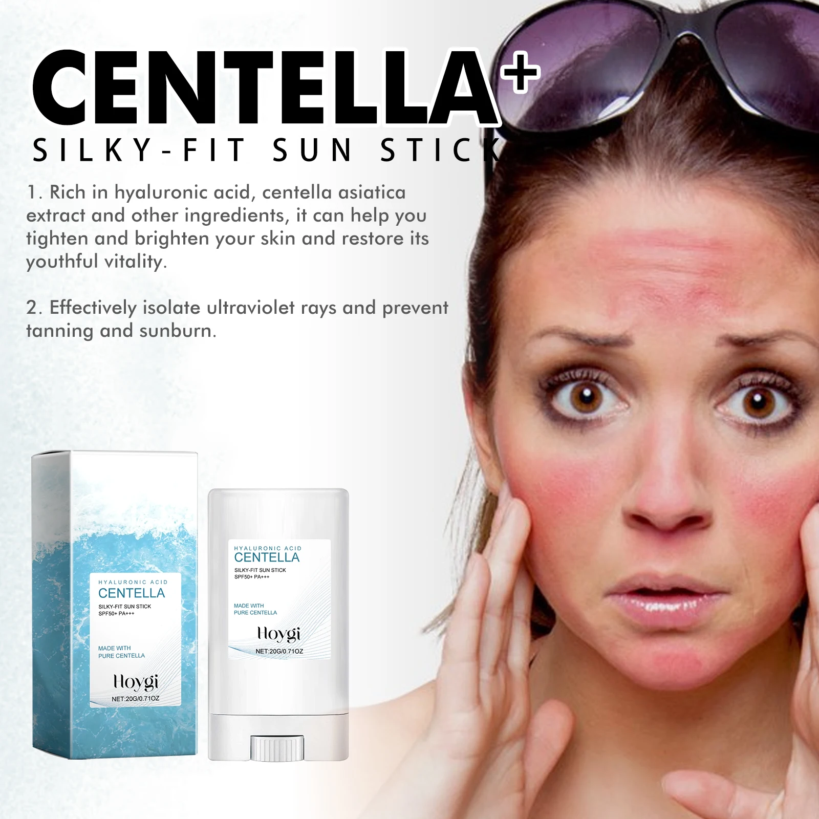 Protector solar facial de ácido hialurónico SPF50, protección UV hidratante suave, calmante, reparación de quemaduras solares, bloqueador solar corporal portátil