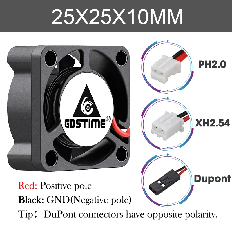 Gdstime 2PCS 25MM DC 24V 12V 5V Sleeve/Dual Ball 2510 Cooler 25x25x10mm 2PIN & Dupont Centrifugal DC Cooling Axial Fan