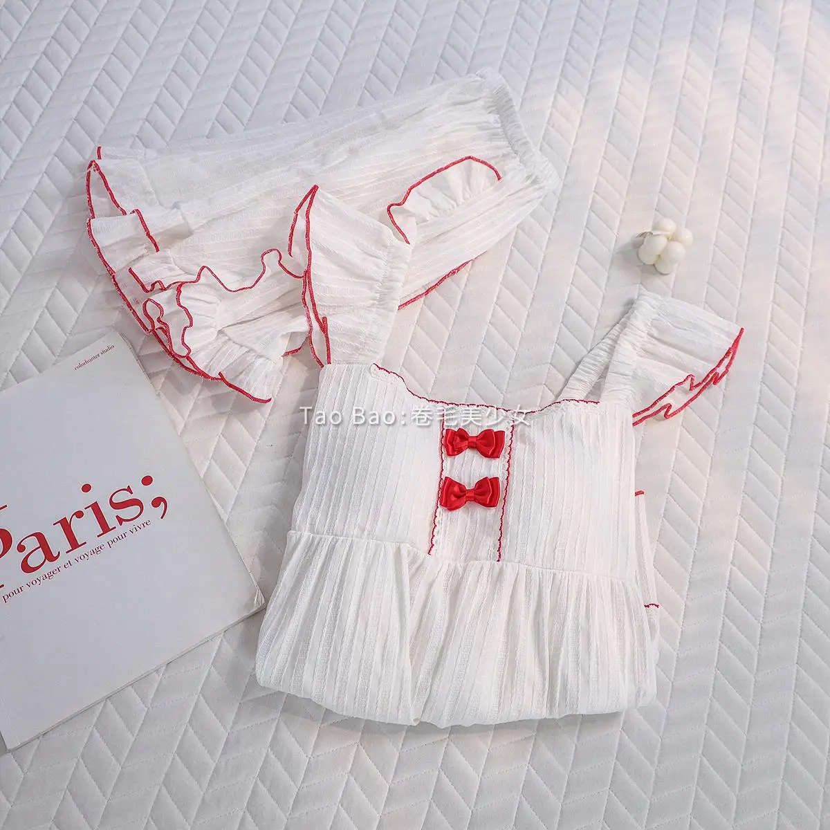 2025 Summer New Sweet Princess Style Pure Cotton Suspender Pajama Set Cute Girl with Chest Pad Loungewear