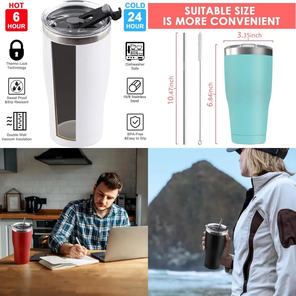 

16 Pack 20oz StainlSteel Tumblers Bulk Reusable Travel Mugs with Lid, Double Wall Powder Coated Coe Cup or Home, Oice, Outdoor S