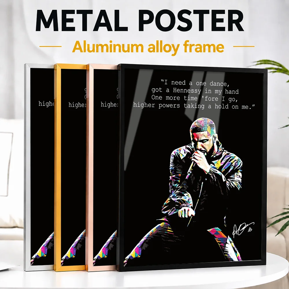 Drake Colorful Pop Portrait Framed Aluminum Metal Poster Customized Hip Hop Tribute Wall Art Perfect Within Room As Fan Gift