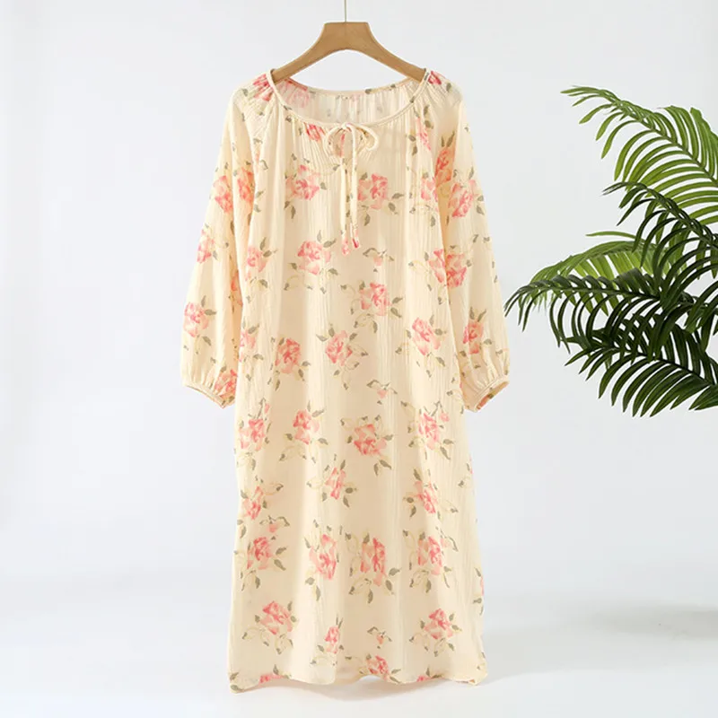 Night Dress Nightwear Room Wear Ladies Sleepwear 100% Cotton Long Sleeves Nightgowns Female Spring Autumn Nightshirt Women