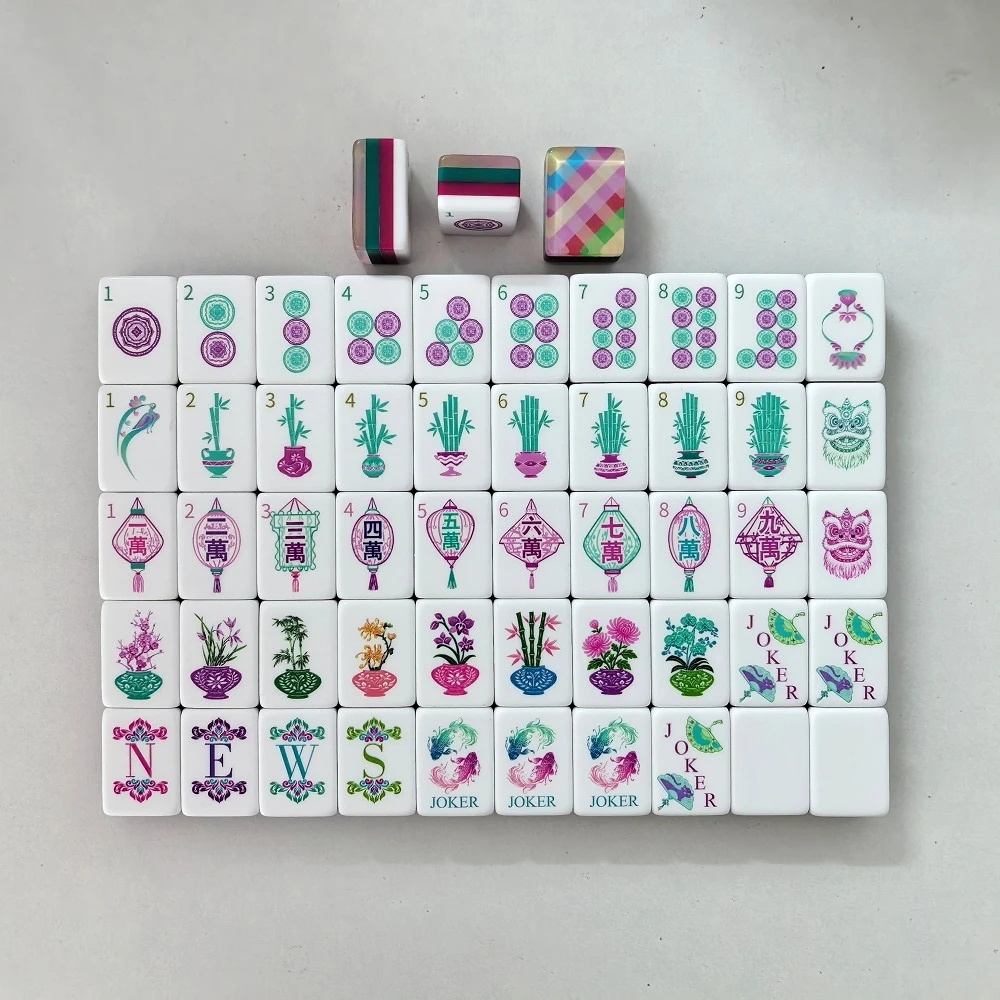 Hot Sale Pink Plaid Luxury Engraved Mahjong Tiles American Mahjong Set Acrylic Mah Jongg Sets for Board Games & Table Activities