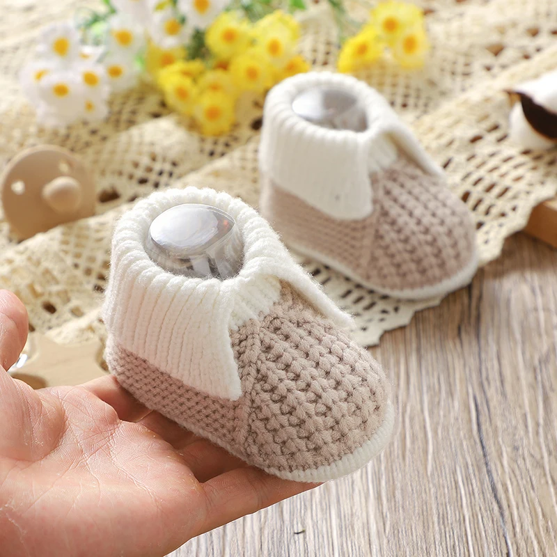 Baby Booties Handmade Knitted Newborn Boys Girls Comfortable Crib First Walkers Cute 0-1Y Infant Soft Soled Prewalkers Anti-Slip view 4
