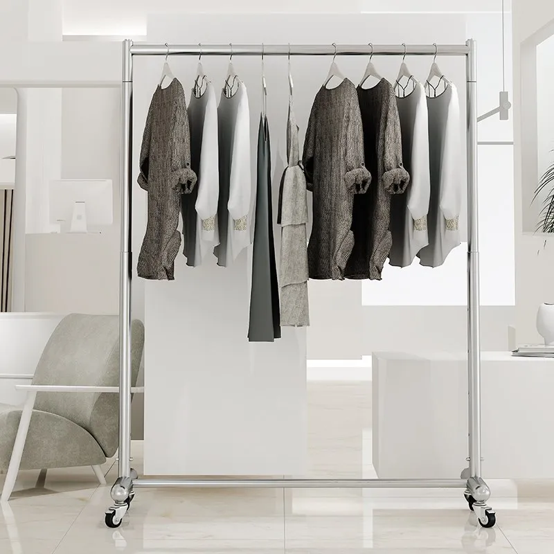 Stainless Steel Hanger Garment Store Clothes Display Rack Liftable Adjustable Floor Standing Garment Gantry Moving Pulley