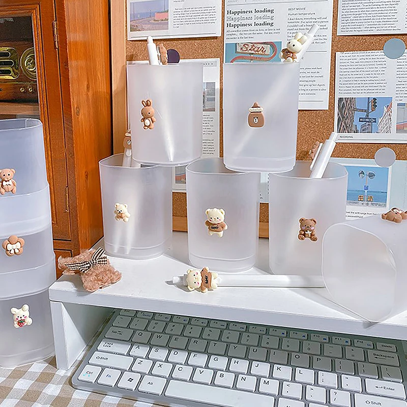 ที่ใส่ปากกาผิวเกล็ดน้ำแข็งอุปกรณ์เครื่องเขียนน่ารักอุปกรณ์สำนักงานโต๊ะที่เก็บแปรงดินสอคอนซีลเลอร์