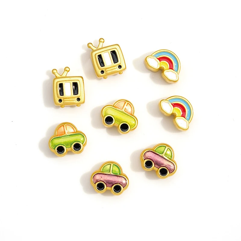 1pc Drip Oil Cute Cartoon Beads Car TV Rainbow Charms DIY Jewelry Making DIY Necklace Bracelet Keychain Hair Accessory Wholesale