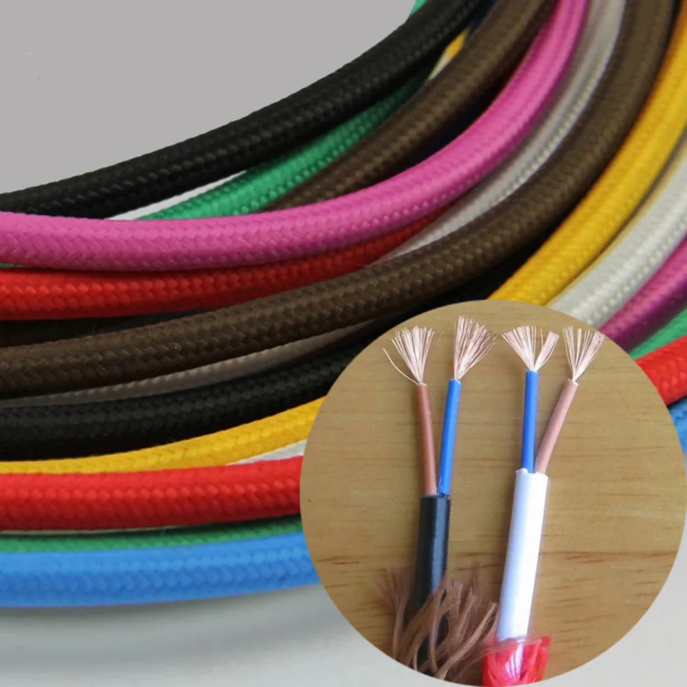 10m/lot 0.75mm 2 CORE Vintage Fabric Electrical Cable 11 Candy Color Retro Electric Wire For LED Pendant Light Black Lamp Cord