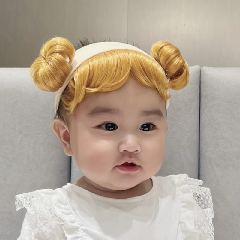 Eye-Catching Golden Hairpiece Newborn Wig Trendy Gold Hairpiece Headband Festive Hair Accessories for Little Girls