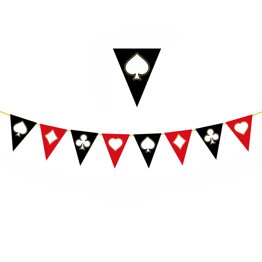 

Casino Theme Party Decoration Poker Theme Banner Triangle Flag Pennant Birthday Flag Red Black Gold Hanging Garland Supplies