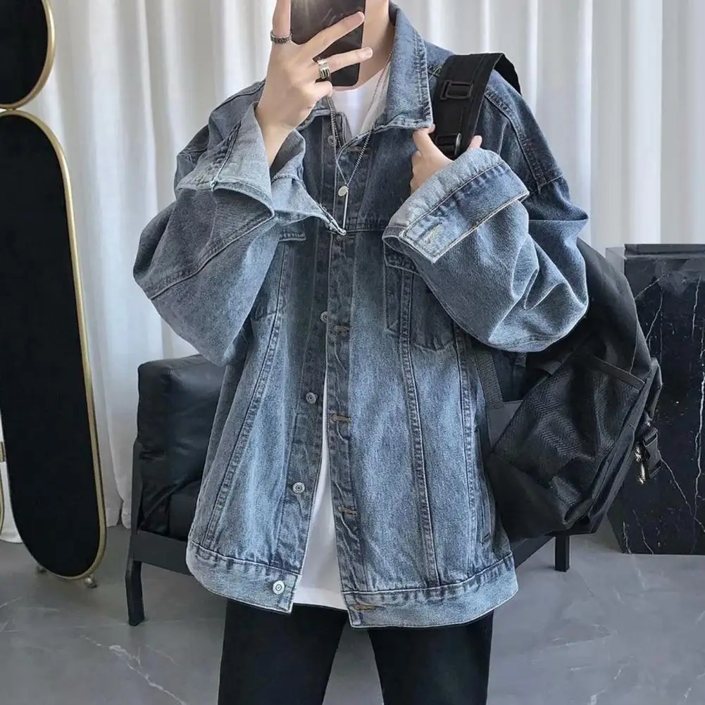 Men Denim Jacket Men Jacket Retro Hip Hop Style Denim Jacket with Multi Pockets Plus Size Men Coat for Casual Streetwear