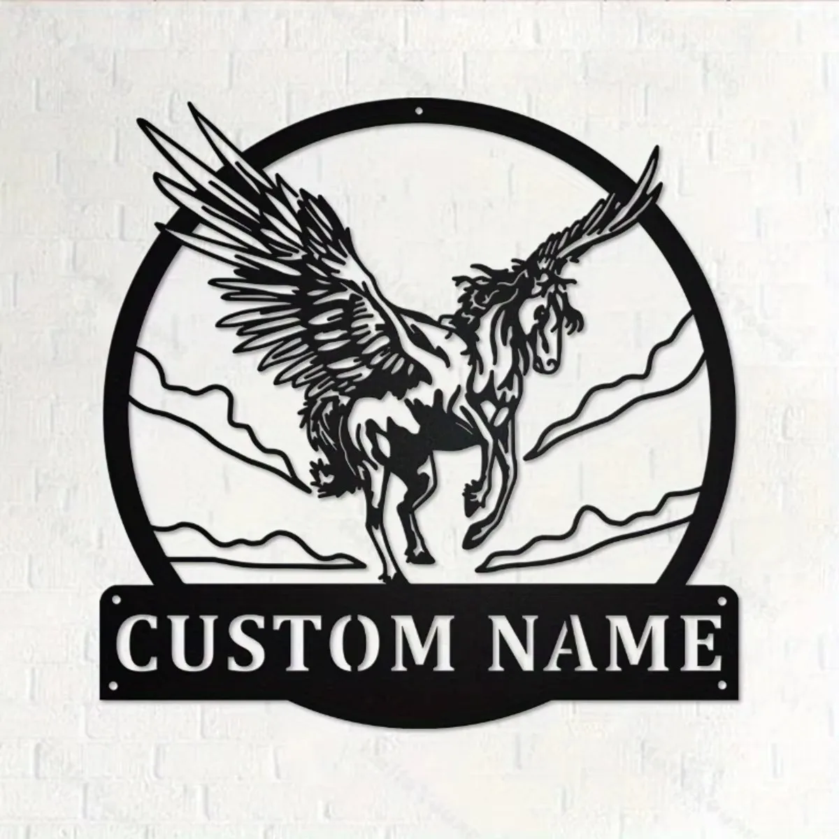 CIFbuy Personalized Pegasus Silhouette Metal Wall Art, Custom Family Name Iron Sign Rustic Home Wall Decor