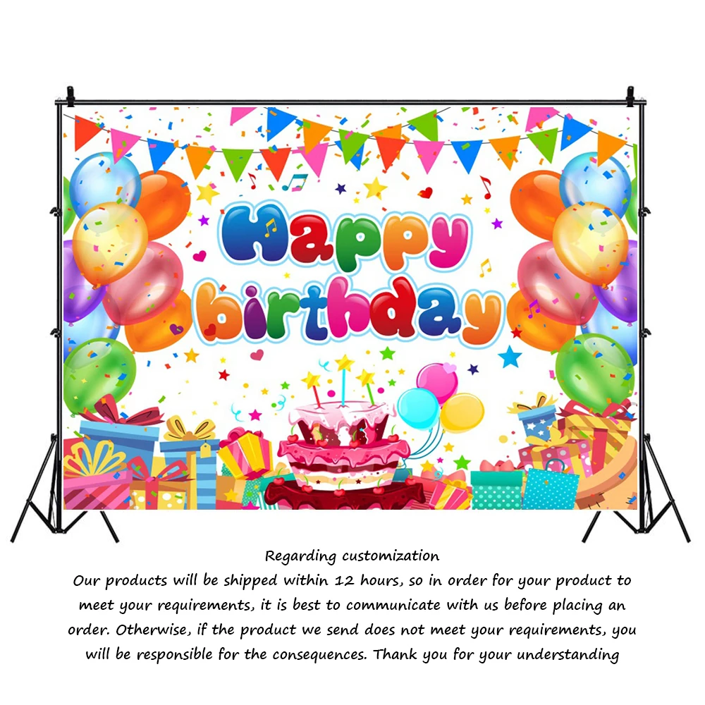 Happy Birthday Cake Colorful Balloons Background Girls Boys Baby Birthday Party Cake Table Decor Banner Photography Background