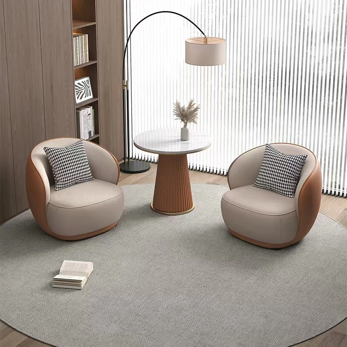 Modern Light Luxury Reception Sofa & Table Set, Single Seater Lounge Chair with Negotiation Desk for Beauty Salon Hotel