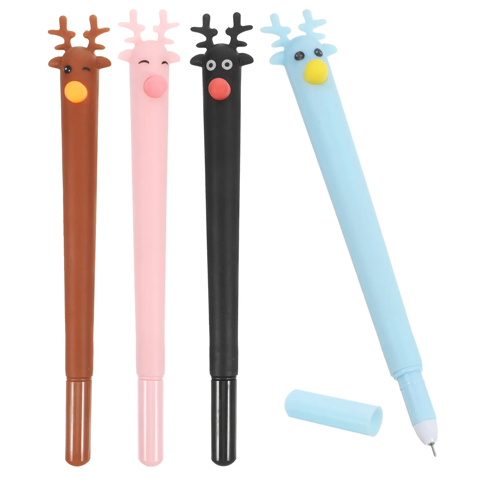 

4 шт., милые шариковые ручки с изображением оленя, синие чернила, пластиковые мини-ручки премиум-класса с плавным письмом для школы, дома, офиса, канцелярские принадлежности