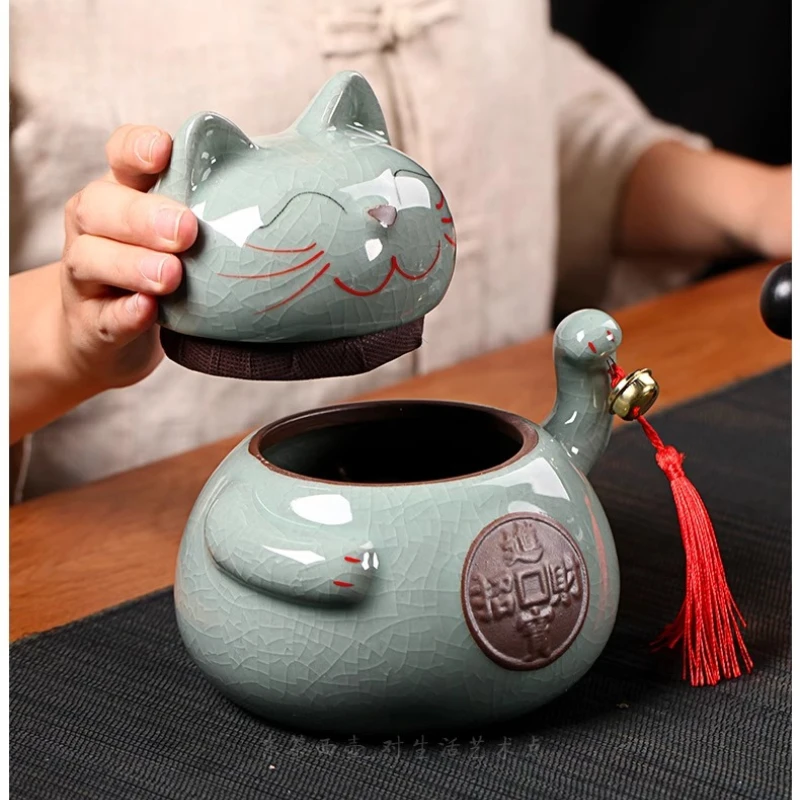 

Керамическая банка для чая, креативная домашняя влагостойкая герметичная банка для кошек, рекламный орнамент для богатства и богатства, банки для хранения кофейных зерен