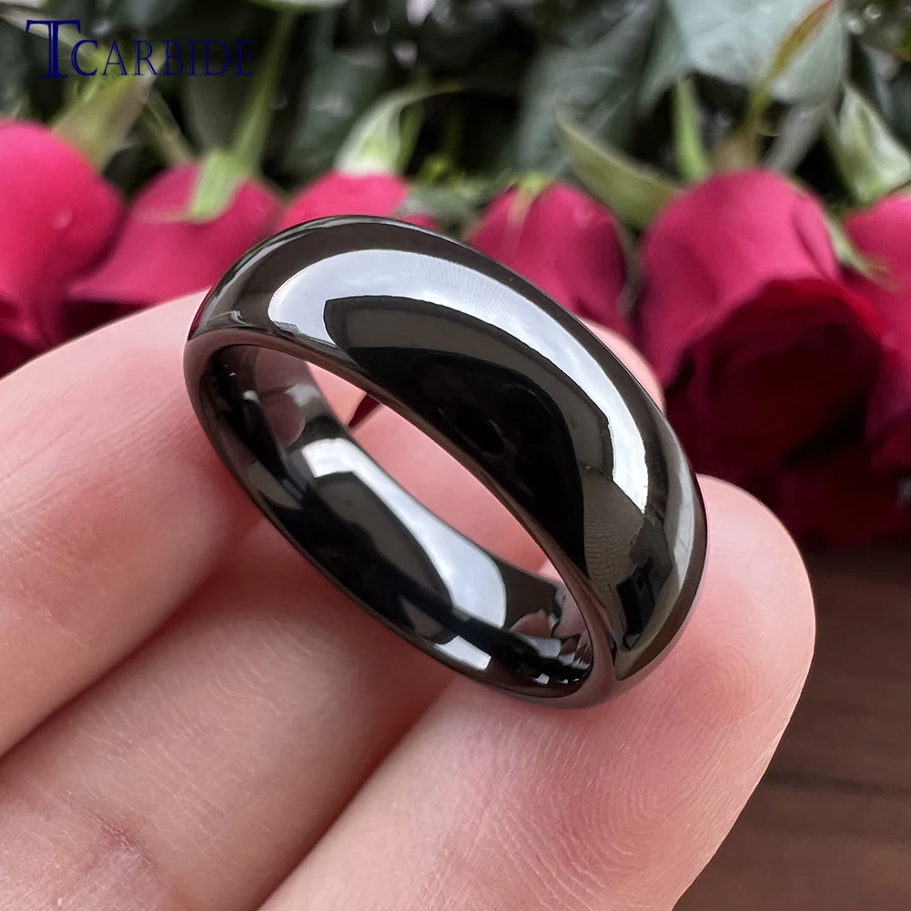 Shiny Tungsten Ring Blue Wedding Band For Men Women Domed Polished Finish 6MM 8MM Available