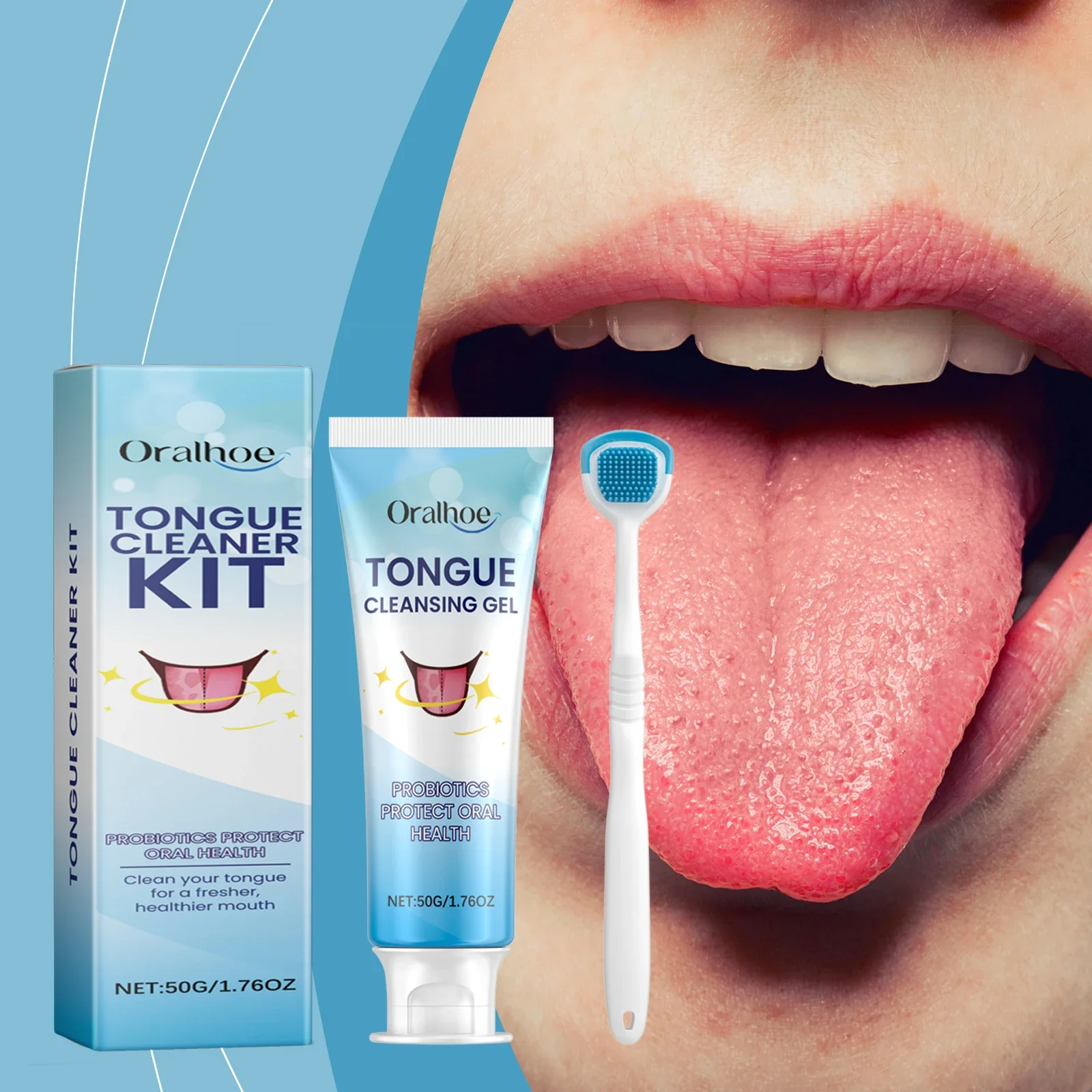 

Oralhoe Tongue Cleaning Gel with Tongue Scraper Clean Food Residues Protect Oral Health Enhance Oral Hygience Tongue Clean Kit
