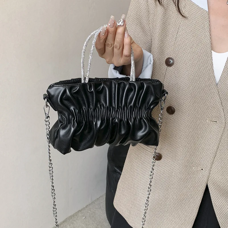 

Fashion Pleated Cloud Crossbody Bag Rhinestone Handbag New Autumn Elegant Luxury Women Shoulder Purse