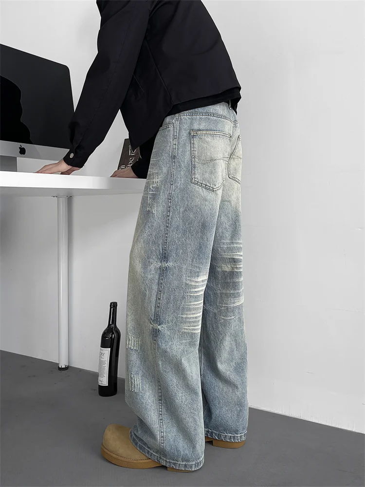 

Washed Vintage High Street Jeans Men's Trendy Loose Retro Flared Leggings Slimming Casual Long Trousers Youth Fashion