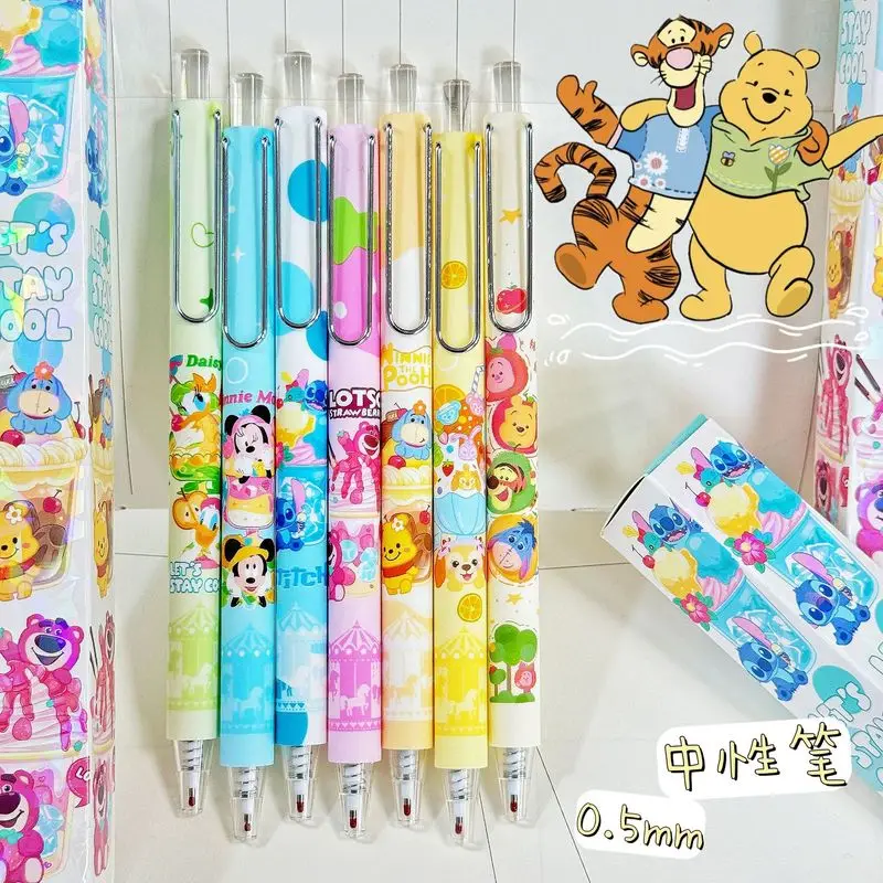 24pcs Disney Mickey Gel Pen Cartoon Cute 0.5mm Black Press Sign Pen Independent Packaging Student Stationery Wholesale Gifts