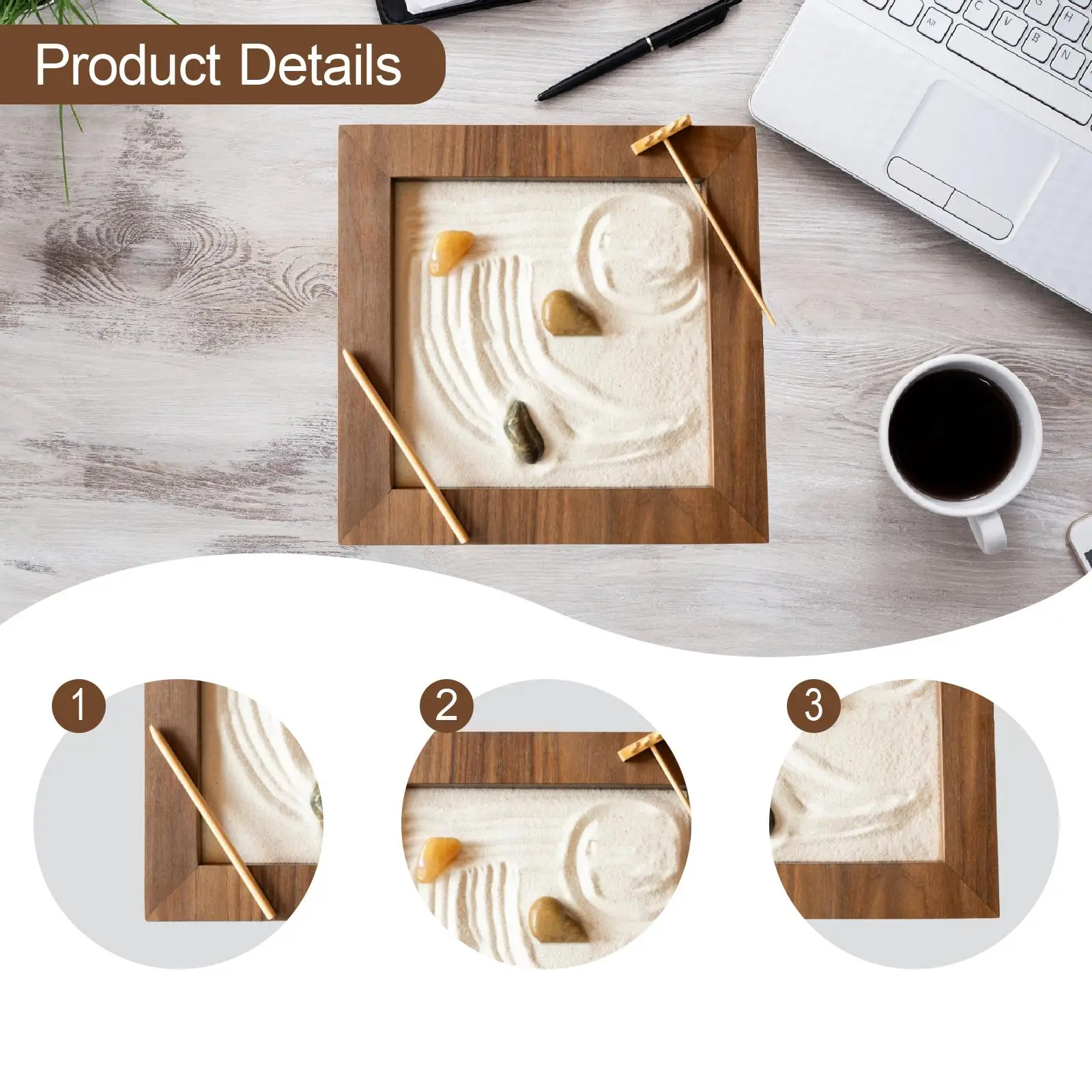 طقم Zen Garden Kit حديقة زن الرملي الخشبية ذات الطراز القديم لغرفة الفصول الدراسية المكتبية