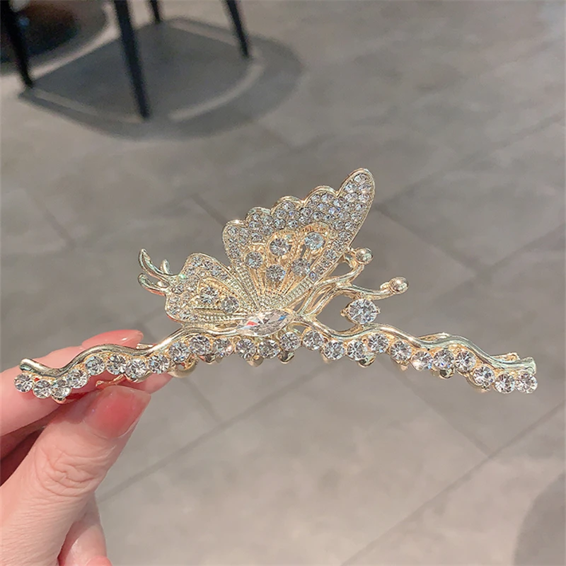 Retro Rhinestone Butterfly Grip Clip Female Fashion Geometric Ponytail Shark Clip Claw Clip Hair Accessories Headdress Gift