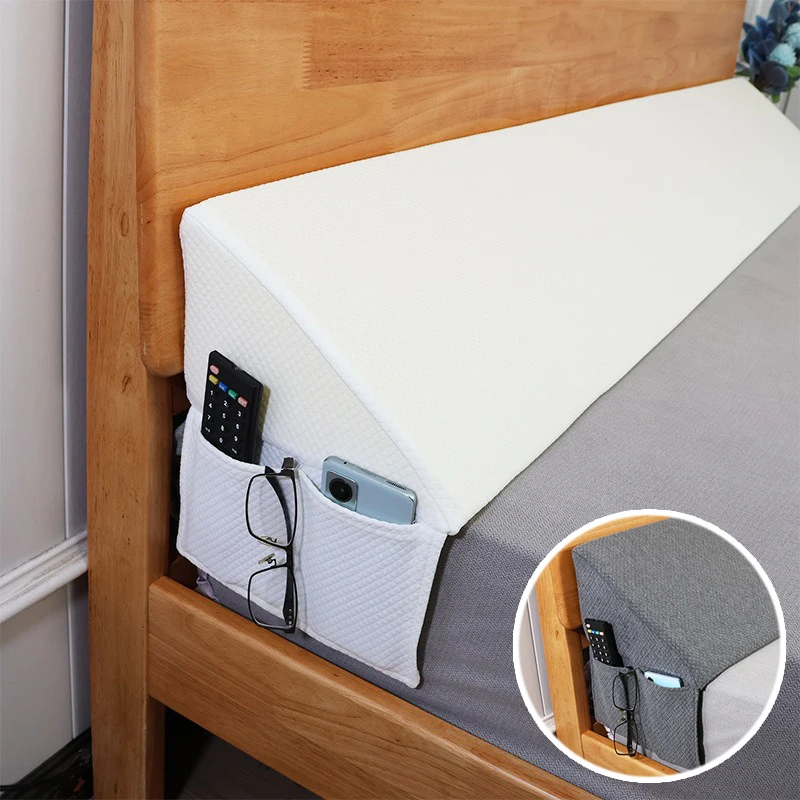 

Premium Bed Wedge Pillow Headboard Gap Filling Multiple Sizes Available Machine Washable Cover with Pockets Bedroom Solution
