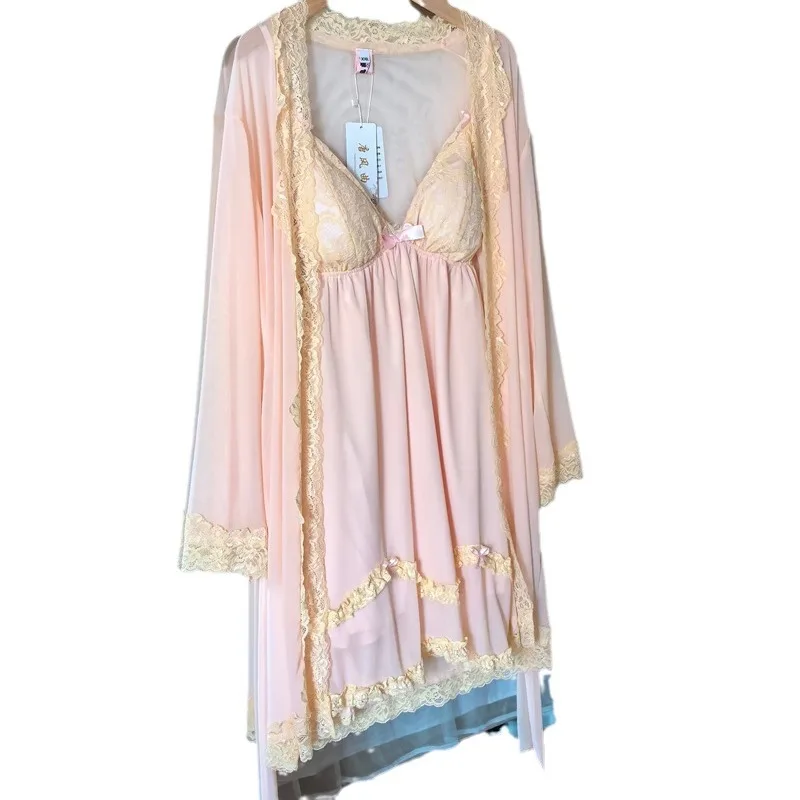 เสื้อคลุมลูกไม้และชุดราตรีชุดสตรีชุดนอนเซ็กซี่ชุดนอนขนาดบวกชุดสองชิ้น