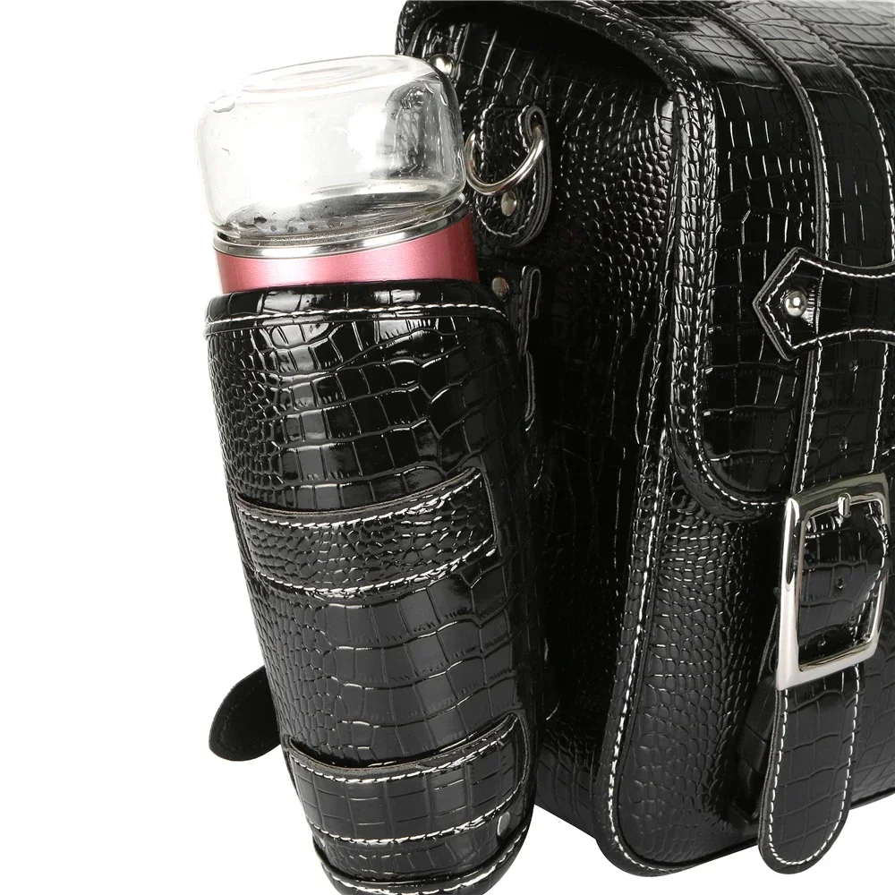 Universal Motorcycle Side Tool Luggage Bag PU Leather Saddle Bag Crocodile Pattern For Harley Sportster