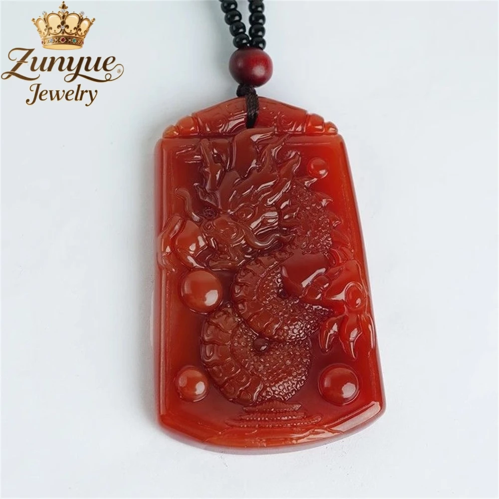 Natural High Ice Transparent White Chalcedony Red Agate Zodiac Dragon Playing With A Pearl Jade Pendant Exquisite Couple Jewelry 6