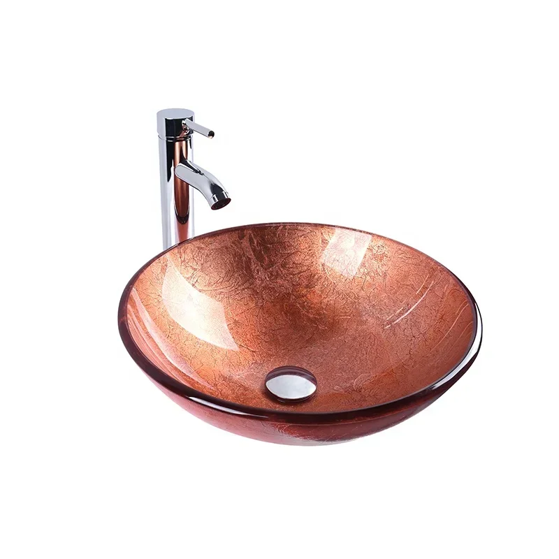 Dark Pink Color 12mm Thickness Round Shape Glass Wash Basin 16''