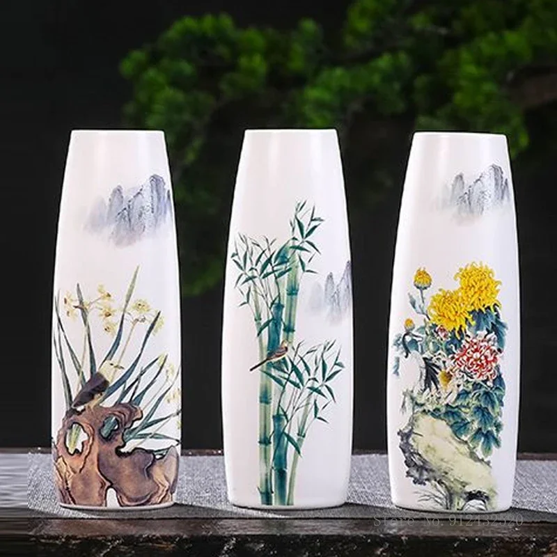 Creative Ceramic Orchid Bamboo Chrysanthemum Pattern Vase, Home Living Room Bedroom Office Hydroponic Cultivation Decoration 1Pc