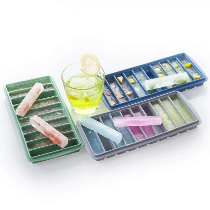 

Stick Shape 10 Grids Ice Molds Tray With Lid Non-Stick Push Popsicle Out Cylinder Silicone Ice Cube Tray Jelly Chocolate Mould