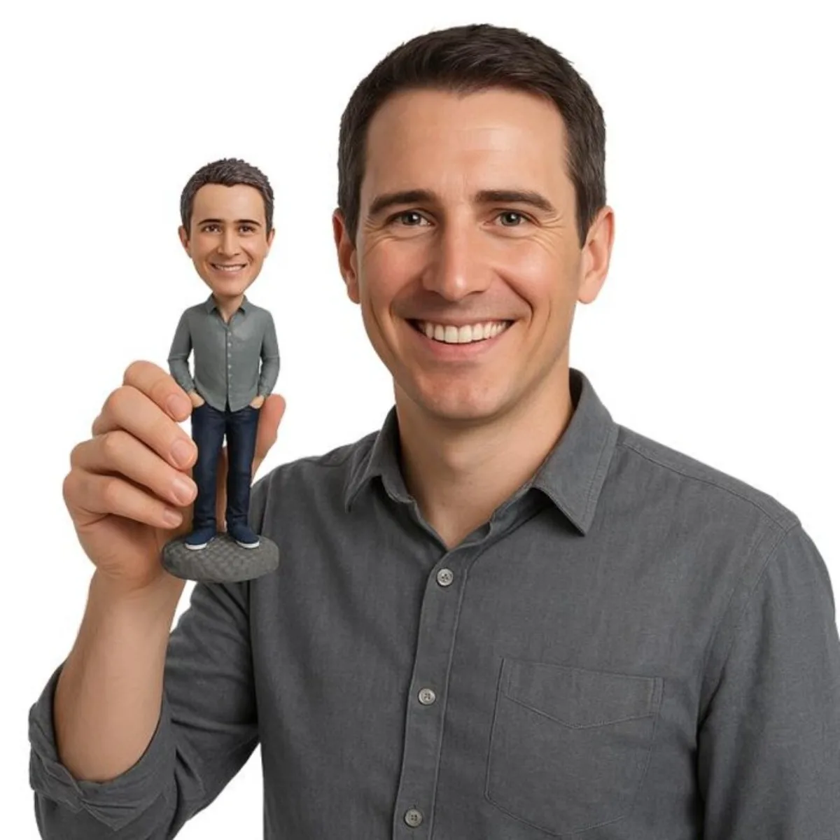 

Custom Bobblehead From Photo Handmade Clay Figurine Stylish Casual Male Fashionista Gift For Him Birthday Anniversary