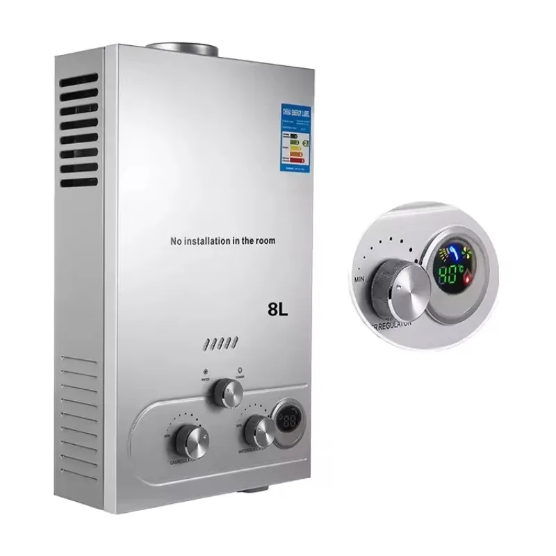 Stainless Steel Tankless Water Heater Propane On-Demand 8L Electric Ignition Outdoor Gas Powered Flue Type Exhaust