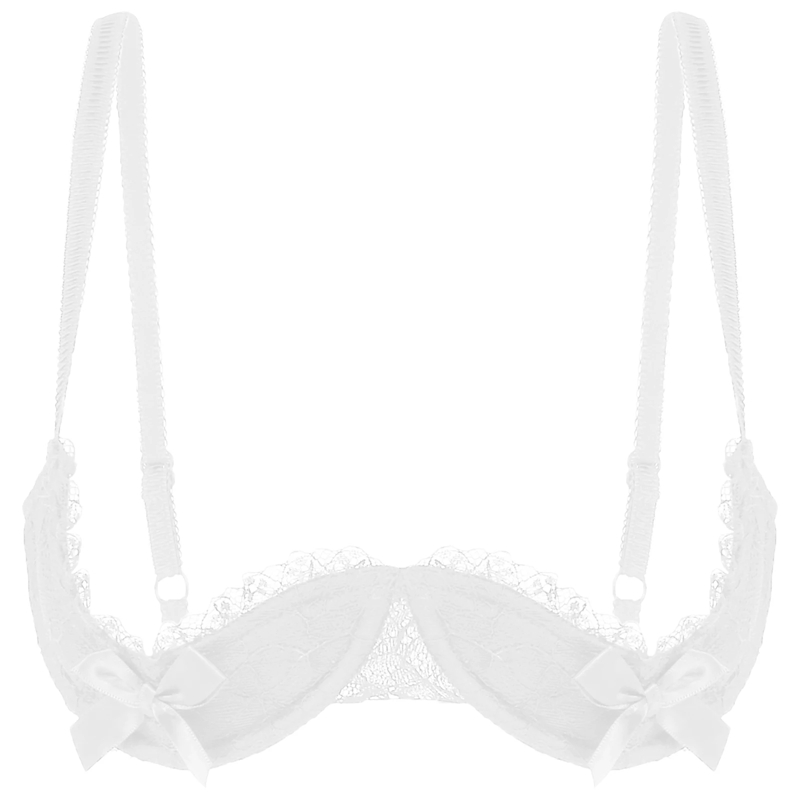 Women Sexy Open Nipple Lace Half Cups Bra Brassiere Push Up Padded Underwire Adjustable Strap Bowknot Underwear