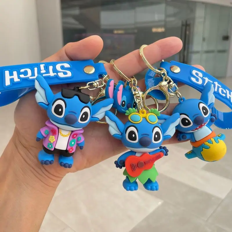 10 Pcs A Pack New Stitch Summer Time Keychain Soft Pvc Doll School Bag Car Pendant Children Boy Girl Gift Halloween Christmas