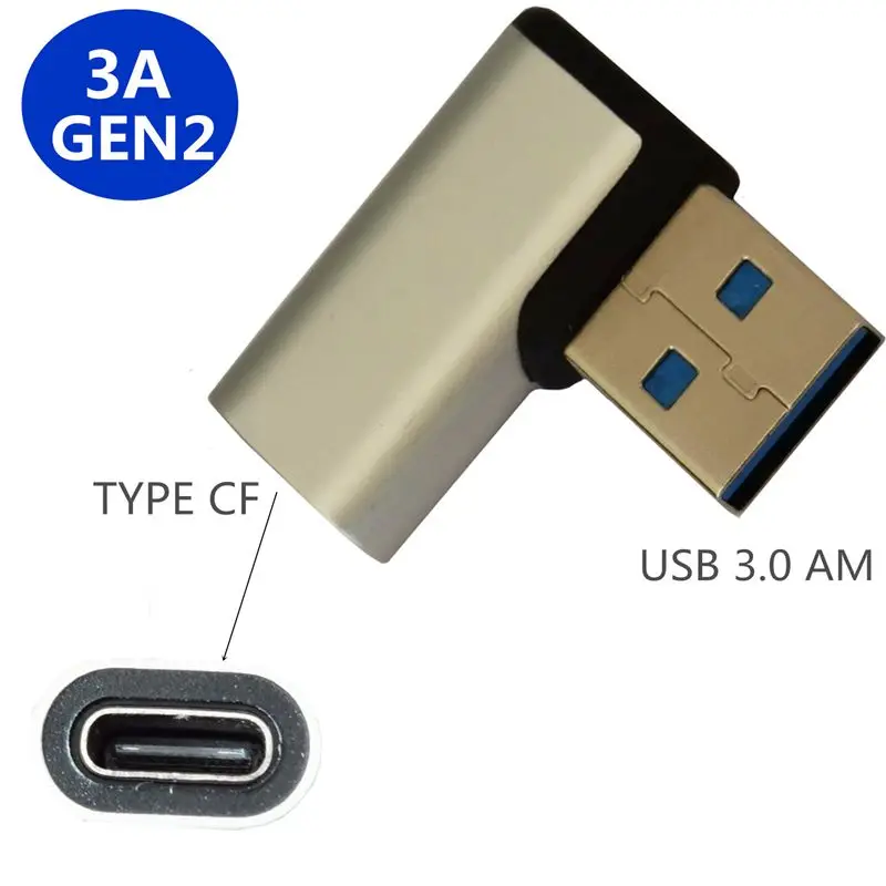 10GBPS Speed Current 3A USB 3.0 AM Left Bend To USB 3.1 Type-C Mother Phone Tablet Hard Drive Adapter