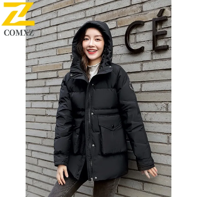 COMXZ jacket for men winter Korean fashion lightweight long padded coat men's clothing solid color hooded warm down cotton coats