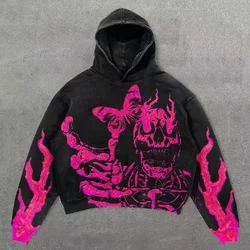 Sudadera holgada de algodón con estampado de calavera de viento para parejas, sudaderas con capucha de gran tamaño, Retro, Hip-hop, Harajuku, Punk, Y2k, Top gótico