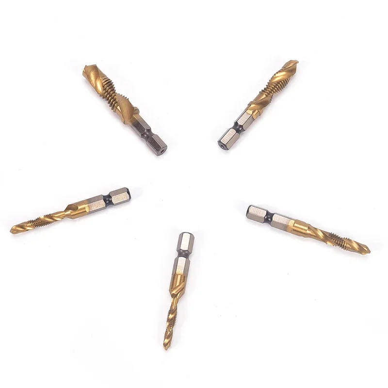 M3-M10 Hex Shank Titanium Plated HSS Hand Screw Thread Metric Tap Drill Bits