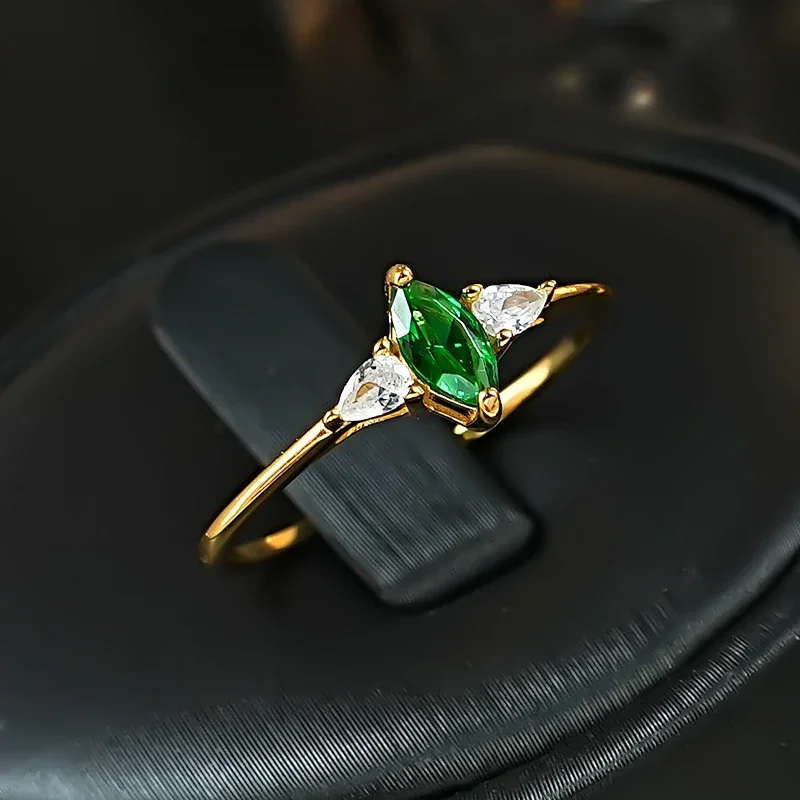 Light luxury green tourmaline horse eye 925 silver ring set with high carbon diamond, compact and versatile,elegant and feminine