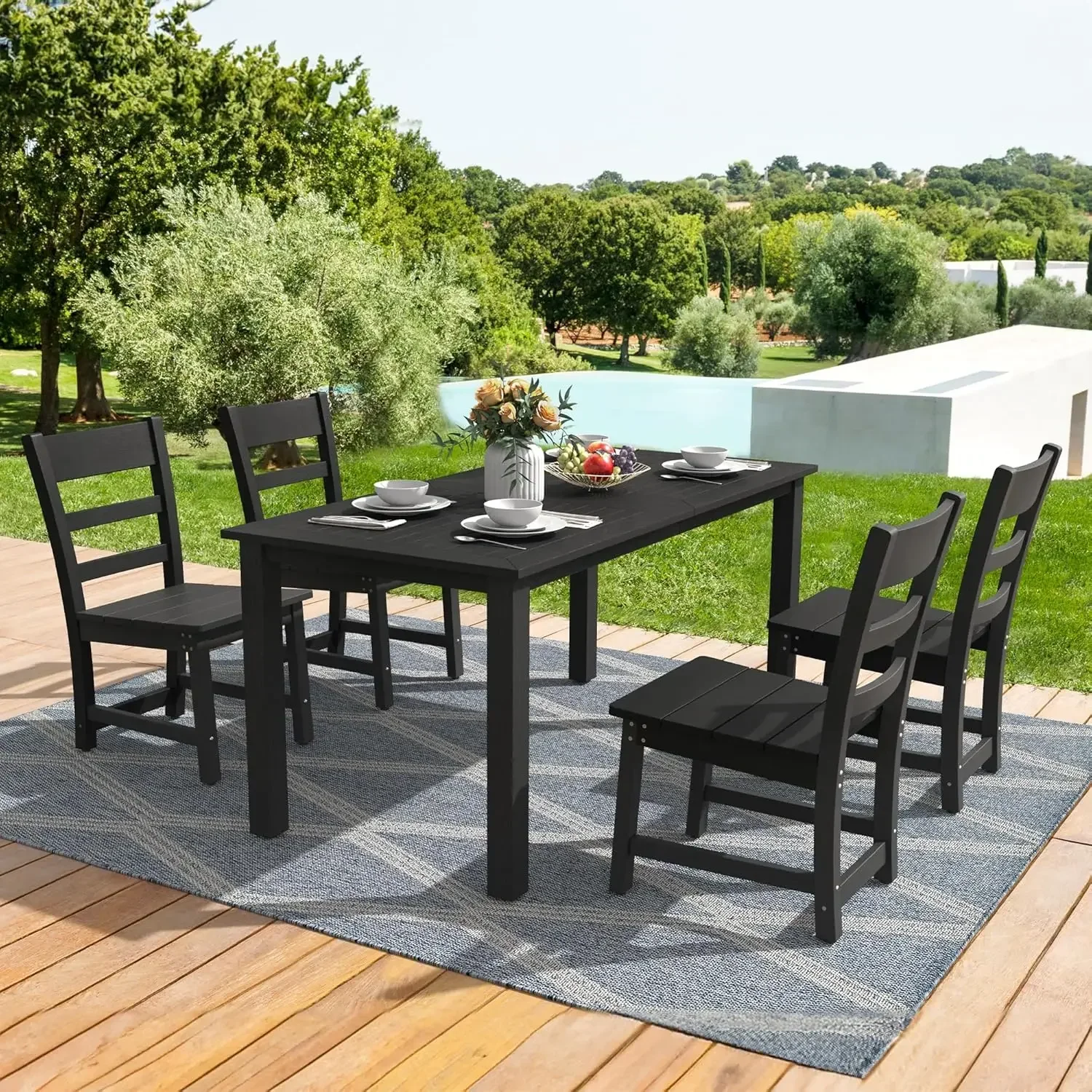 HDPS Outdoor Patio Dining Set for 4, All Weather Outdoor Table and Chairs, Resin Outdoor Kitchen Furniture Dining Sets