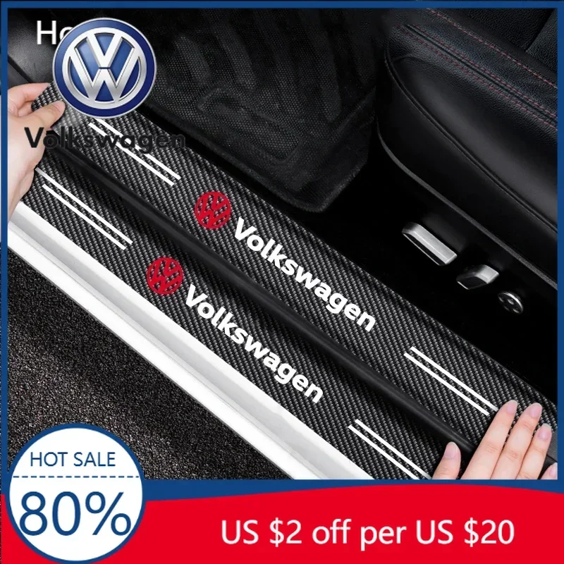 

For Volkswagen VW 4Pcs Car Door Sill Scuff Plate Decor Carbon Fiber Stickers For Volkswagen VW Golf Polo Tiguan Passat Touareg M