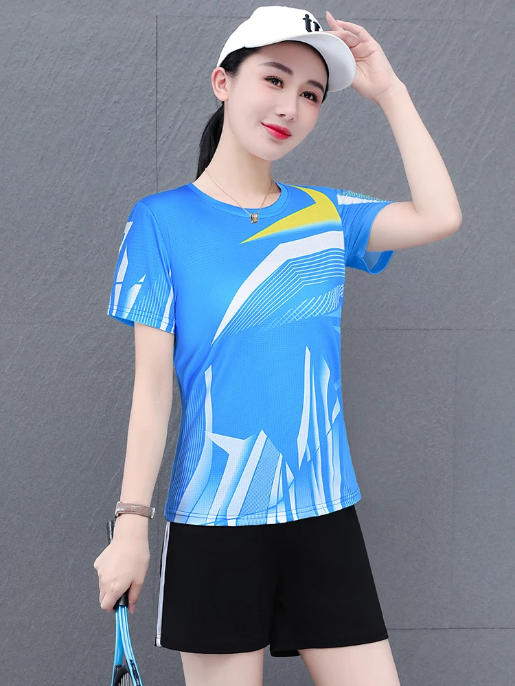 

Ice Silk Qui Dry ort Sve orts Sports Suit Women Summer New Badminton Casual Running Thin Two Piece Set round Ne