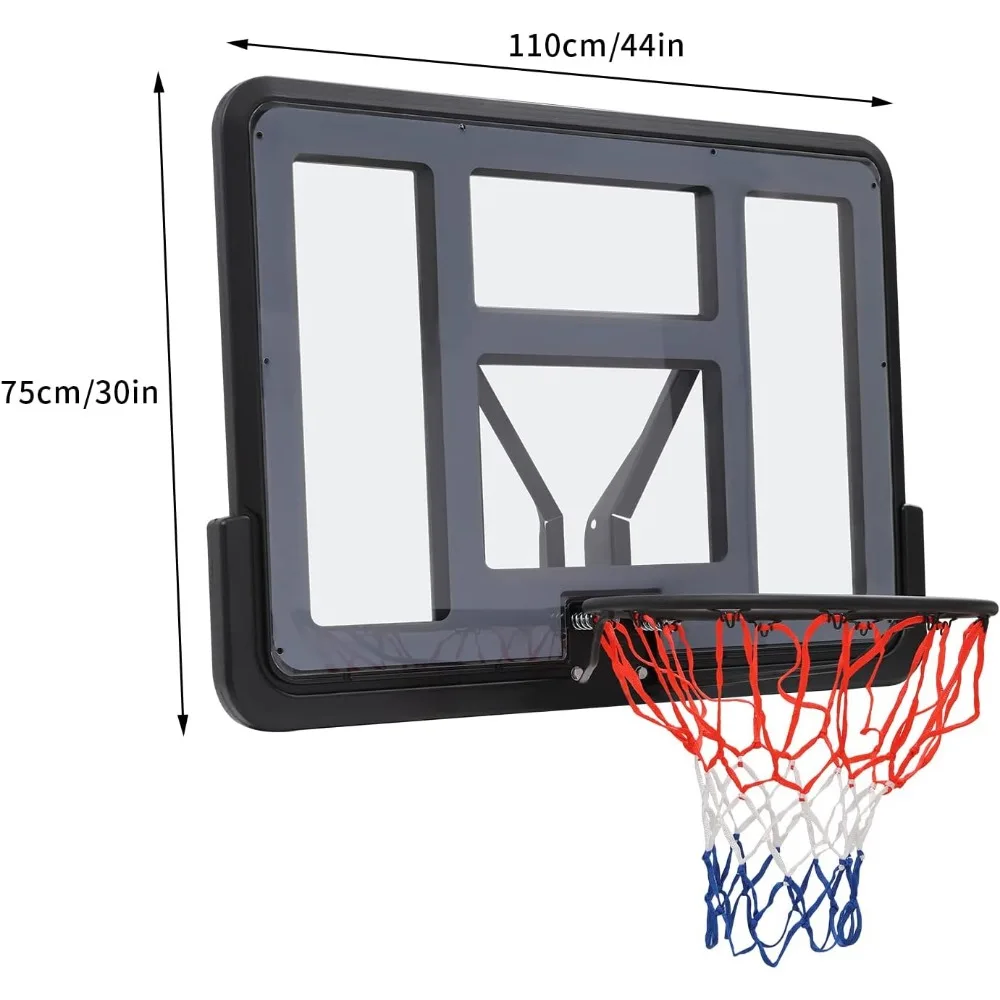 Indoor/Outdoor Basketball Backboard and Rim Kit, 44x30 Wall-Mounted PET Combo for Home Courts