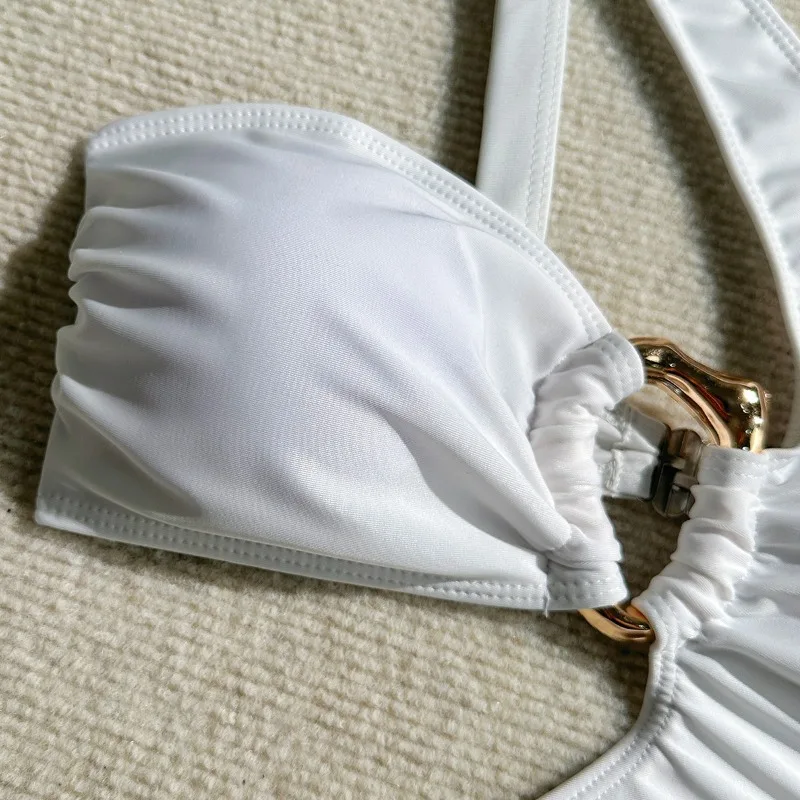 Women's Ring Linked Cut Out One Shoulder One Piece Swimsuit High Cut Bathing Suits